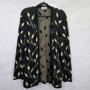 San Remo Laura Knits Open Front Cardigan Women L Gold Leaf Sparkle Lagenlook VTG